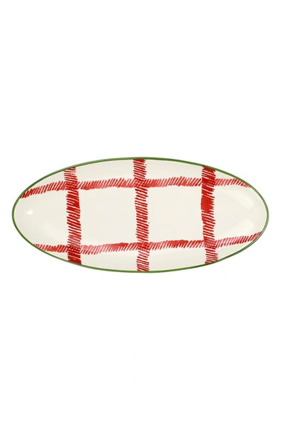 Vietri Mistletoe Plaid Narrow Oval Platter In Red