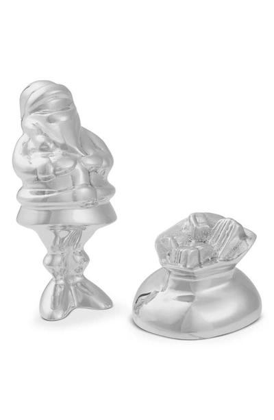 Nambe 2 Piece Miniature Santa Figurine With Gift Bag In Silver