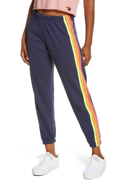 Aviator Nation Stripe Sweatpants In Navy/ Neon Rainbow Blue