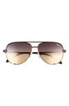 Quay High Key Mini 51mm Aviator Sunglasses In Black Tort / Black To Gold