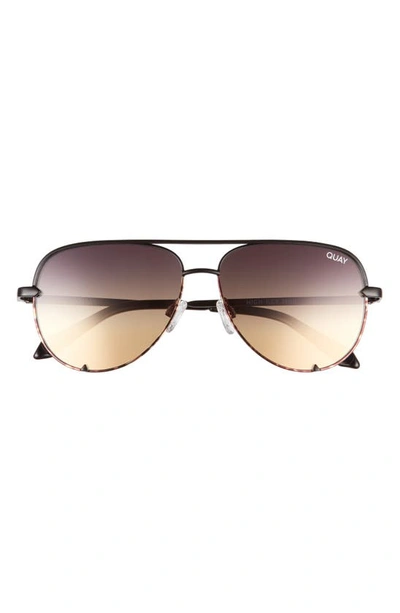 Quay High Key Mini 51mm Aviator Sunglasses In Black Tort / Black To Gold