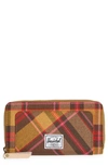 Herschel Supply Co Thomas Canvas Zip Wallet In Chestnut Plaid