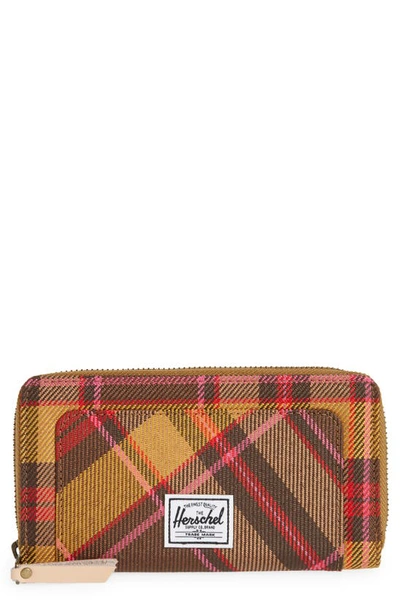 Herschel Supply Co Thomas Canvas Zip Wallet In Chestnut Plaid