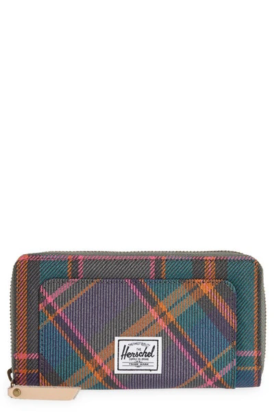 Herschel Supply Co Thomas Canvas Zip Wallet In Pewter Plaid