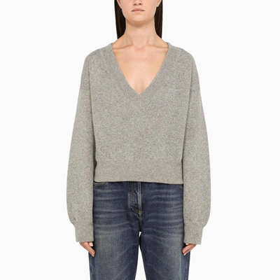 Prada Gray V Neck Pullover In Grey