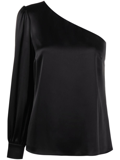 Michael Kors Satin One-shoulder Top In Black
