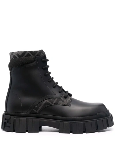 Fendi Monogram Pattern Lace-up Boots In Pink