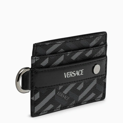 Versace Black/grey La Greca Credit Card Holder