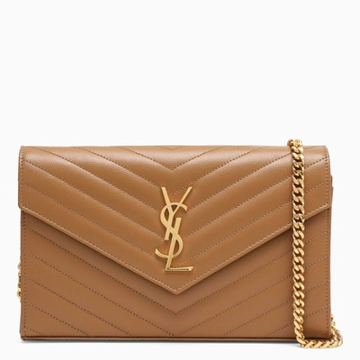 Saint Laurent Hazel Monogram Chain Wallet In Beige