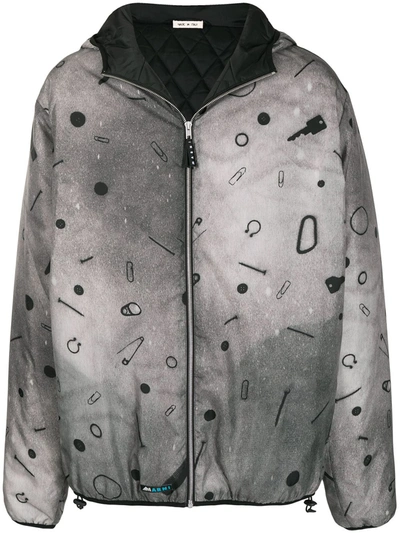 Marni Motif-print Hooded Jacket In Grey