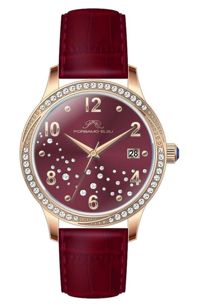 Porsamo Bleu Ruby Sunray Croc Embossed Leather Strap Watch, 34mm In Rose/merlot