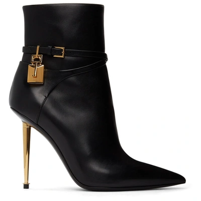 Tom Ford Black Leather Padlock 105 Ankle Boots