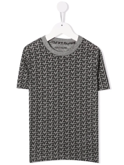 Zadig & Voltaire Kids' Monogram-print Short-sleeve T-shirt In Grey