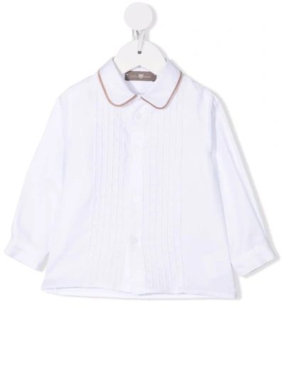 Little Bear Babies' Pleat-panelled Longsleeved Shirt In White