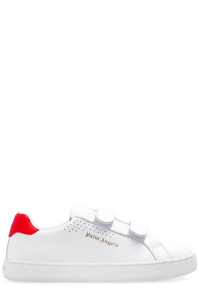 Palm Angels Kids' Logo-print Touch-strap Sneakers In White