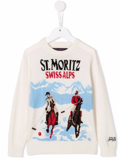 Mc2 Saint Barth Teen Douglas Polo Horse Knit Jumper In White