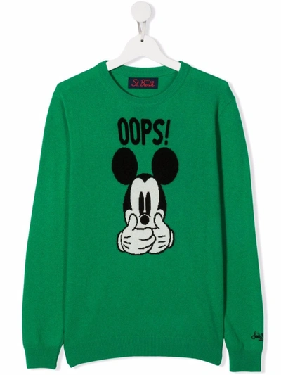 Mc2 Saint Barth Teen Mickey Mouse Knitted Jumper In Green