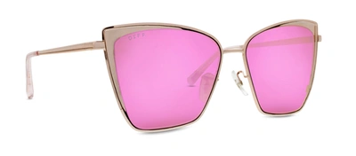 Diff Becky Rose Gold Cat Eye Sunglasses In Rose Gold / Pink Mirror Lens