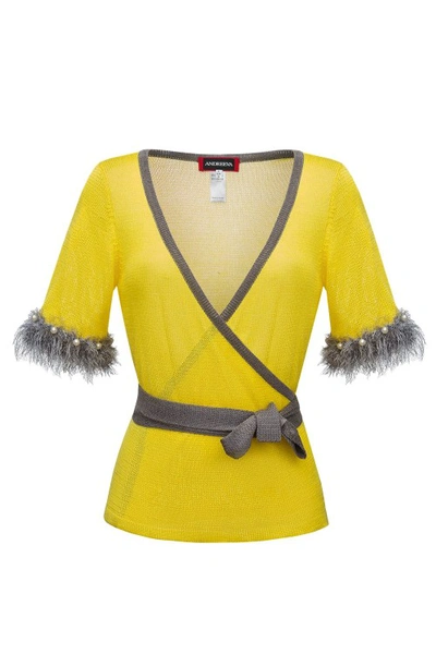 Andreeva Yellow Cross-front Knit Top In Gold