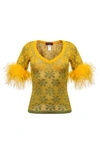 Andreeva Green Flower Top With Feathers