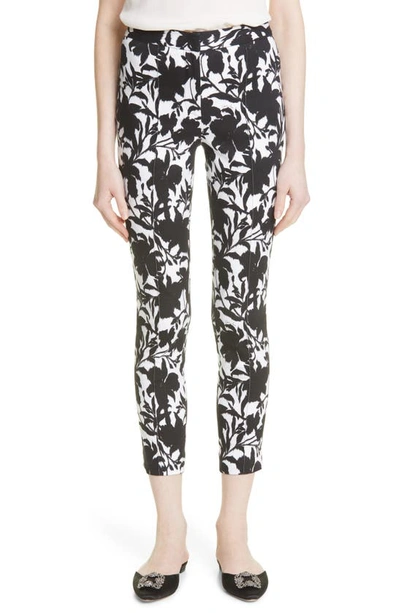 Adam Lippes Floral Ikat Stretch Cotton Twill Crop Pants In Black Ikat/white