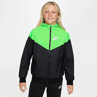 Nike Sportswear Windrunner Big Kids' Jacket (extended Size) In Black,green  Strike,green Strike,metallic Silver | ModeSens