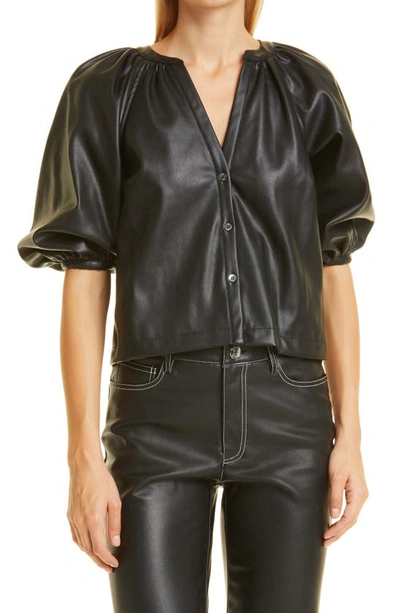 Staud Cropped Faux-leather Shirt In Schwarz