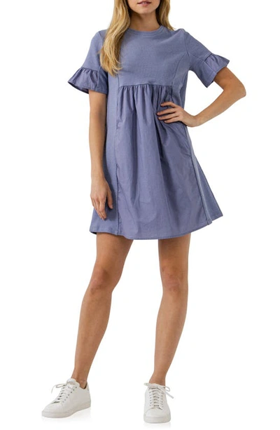 English Factory Solid Minidress In Dusty Blue
