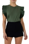 English Factory Poplin Ruffle Top In Olive