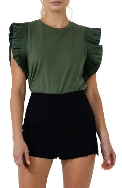 English Factory Poplin Ruffle Top In Olive