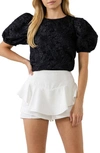 Endless Rose Textured Floral Blouse In Black