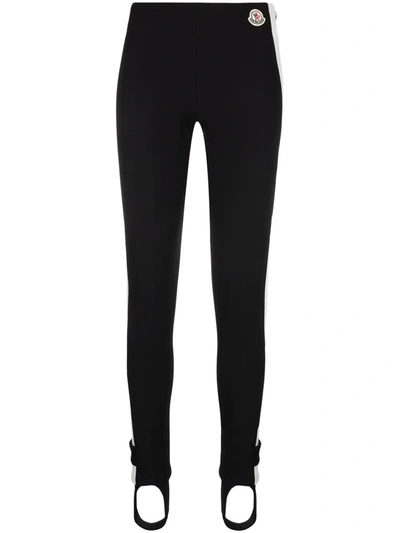 Moncler Black Stretch Fabric Leggings With Logo Patch