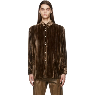 Jieda Velvet Switching Button Shirt In Brown