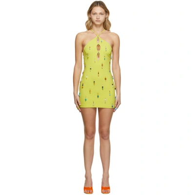 Marshall Columbia Ssense Exclusive Crepe Beaded Short Dress In Lime