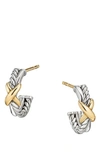 David Yurman Petite X Mini Hoop Earrings With 18k Yellow Gold In Diamond/silver/ Gold