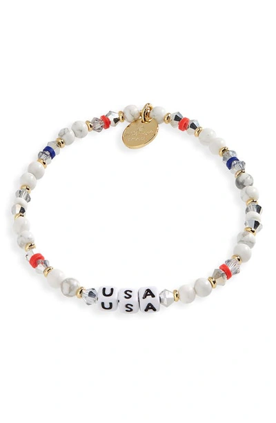 Little Words Project Team Usa Stretch Bracelet In Silverhite White