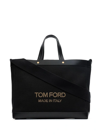 Tom Ford Medium Logo Shopping Tote Bag In Black/gold