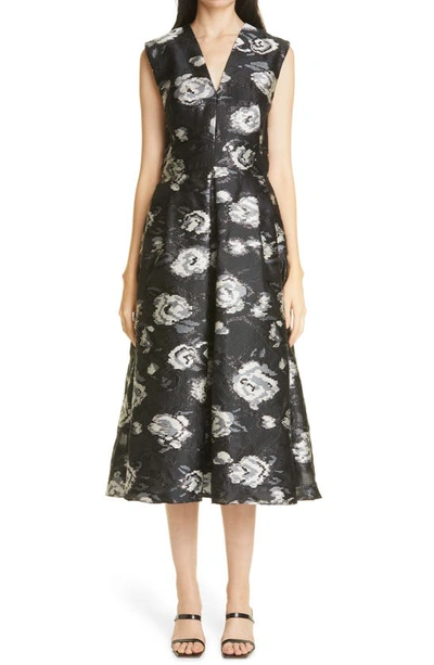 Lela Rose Rose Fil Coupé A-line Midi Dress In Black Multi