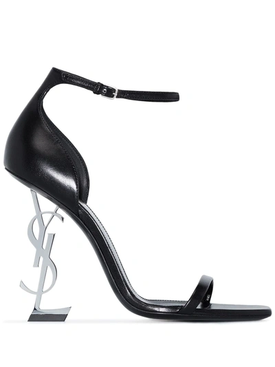 Saint Laurent Opyum Ysl Leather Stiletto Sandals In Black