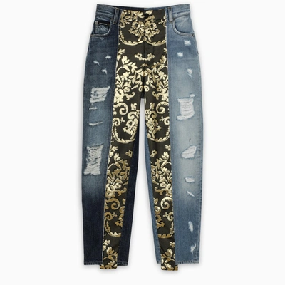 Dolce & Gabbana High-waisted Jacquard And Denim Jeans In Multicolor