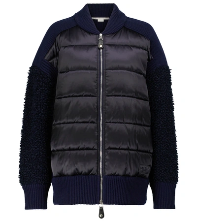 Stella Mccartney Quilted Padded Shell And Wool Bomber Jacket In Navy