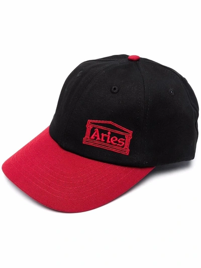 Aries Embroidered Logo Baseball Cap In Black/red
