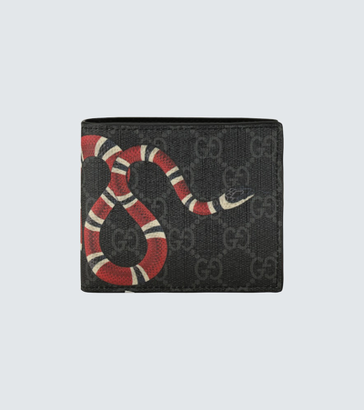 Gucci Kingsnake Print Gg Supreme Wallet In Black