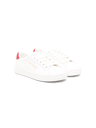 Palm Angels Kids' New Tennis Logo-print Leather Low-top Tennis Shoes 4-8 Years In White/red