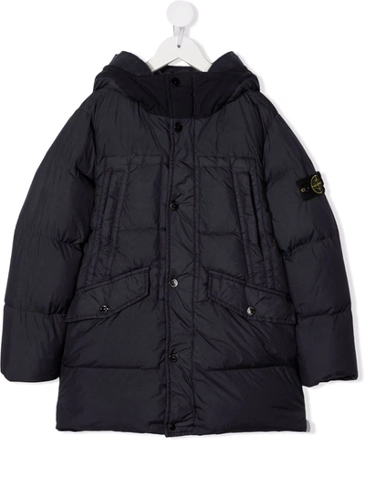 Stone Island Kids' Logo Patch Padded Coat In Black