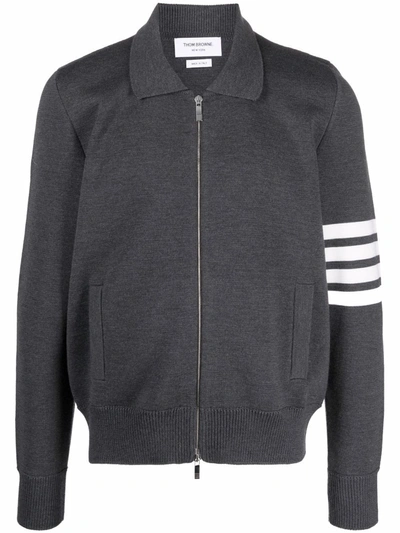 Thom Browne 4-bar Stripe Zip-up Jumper In Grey