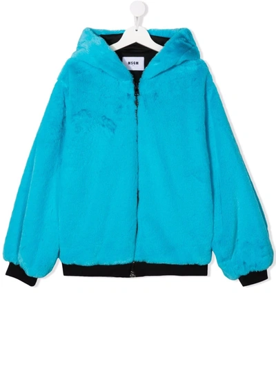 Msgm Teen Embroidered-logo Bomber Jacket In Blue