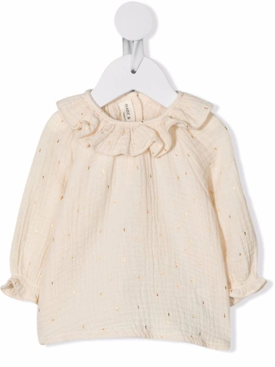 Babe And Tess Babies' Frill Collar Ribbed Top In Neutrals