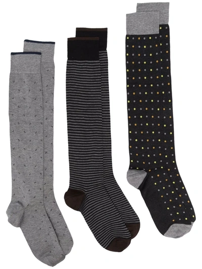 Marcoliani Three-pack Pima Cotton-blend Socks In Grey