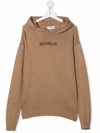 Dondup Teen Logo-embroidered Knitted Hoodie In Brown